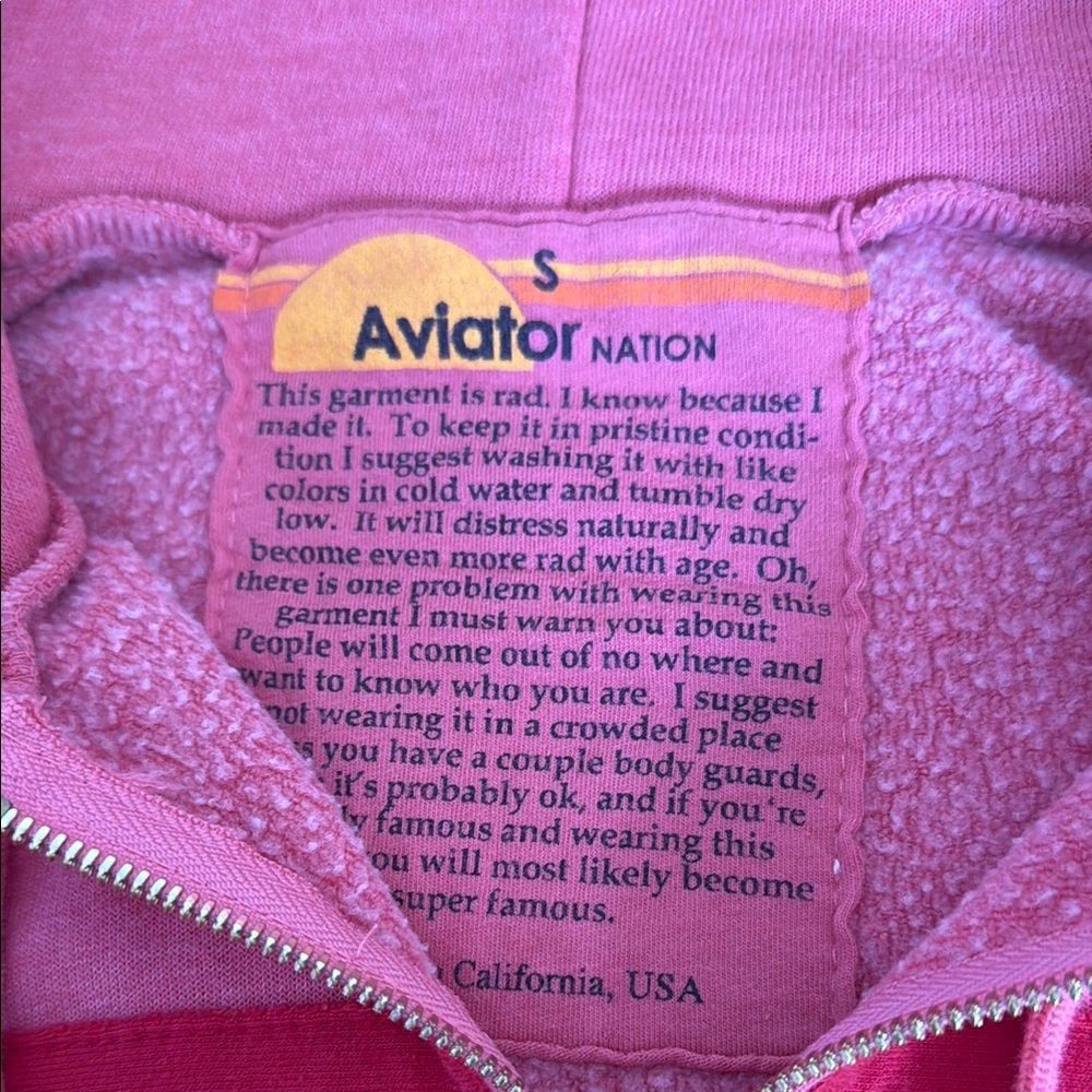 Aviator Nation Pink Hoodie with Rainbow Stripes - Picture 3 of 5
